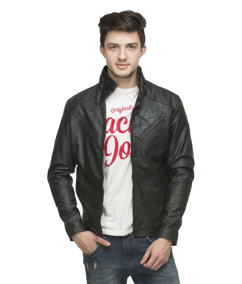 Lambency Black Pu Leather Casual Biker Jacket For Men Lambency Black Pu Leather Casual Biker Jacket For Men