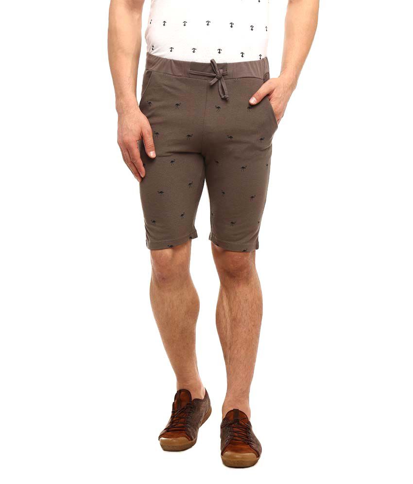 Gritstones Brown Cotton Printed Shorts