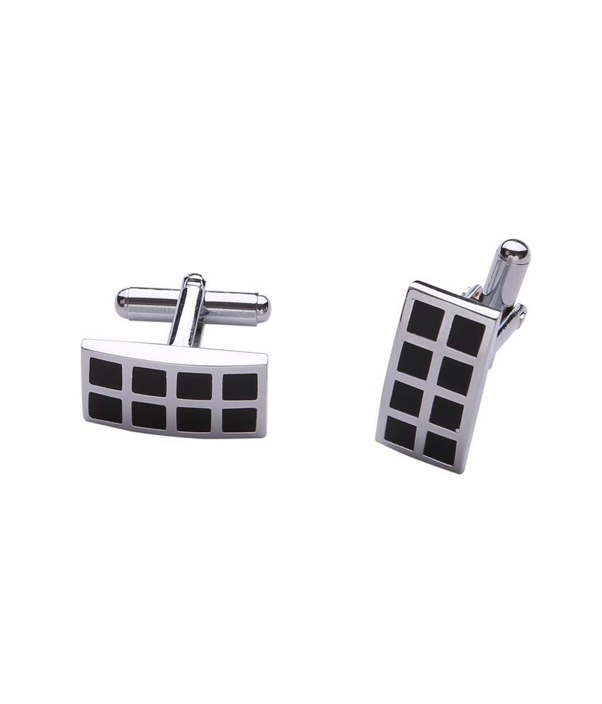     			The Jewelboxblack Silver Chequered Rectangle Cufflink Pair