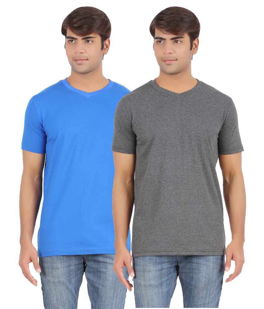 AP'Pulse Blue & Grey Cotton T Shirt Pack Of 2 - Buy AP'Pulse Blue ...