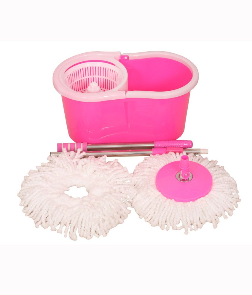 Urvi Pink Mop With Pole, Disc , Plastic Bucket And 2 Microfibres Buy