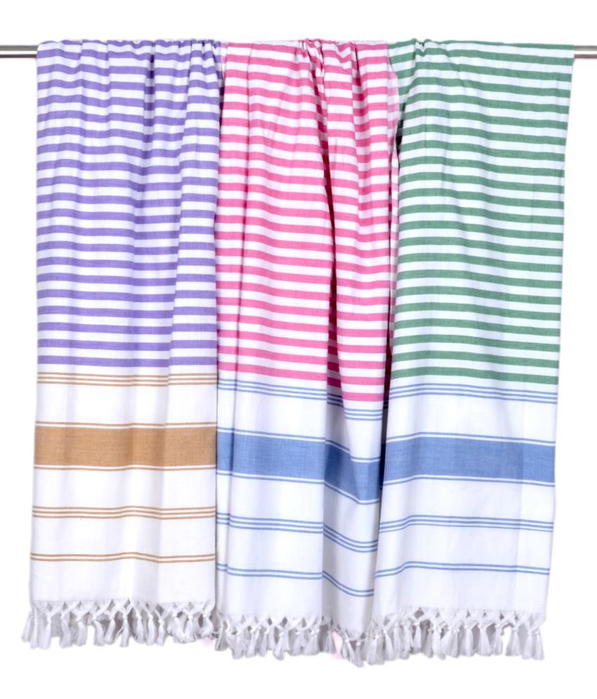     			Sathiyas - Multicolor Cotton Striped Bath Towel (Pack of 3)