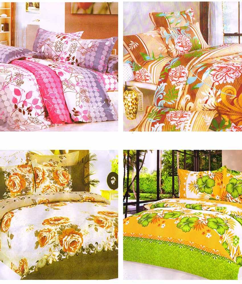 Christy's Collection Multicolor Floral Poly Cotton 4 Bed Sheets With 8