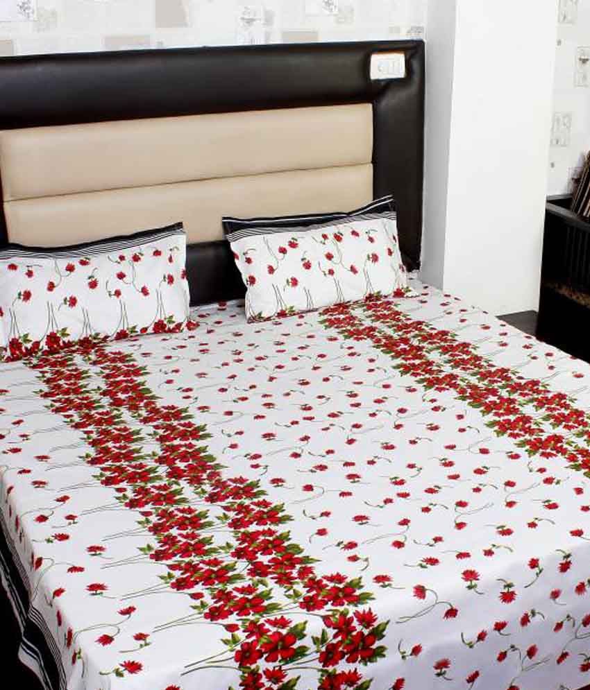 JDS White Floral Cotton Double Bedsheet Buy JDS White Floral Cotton