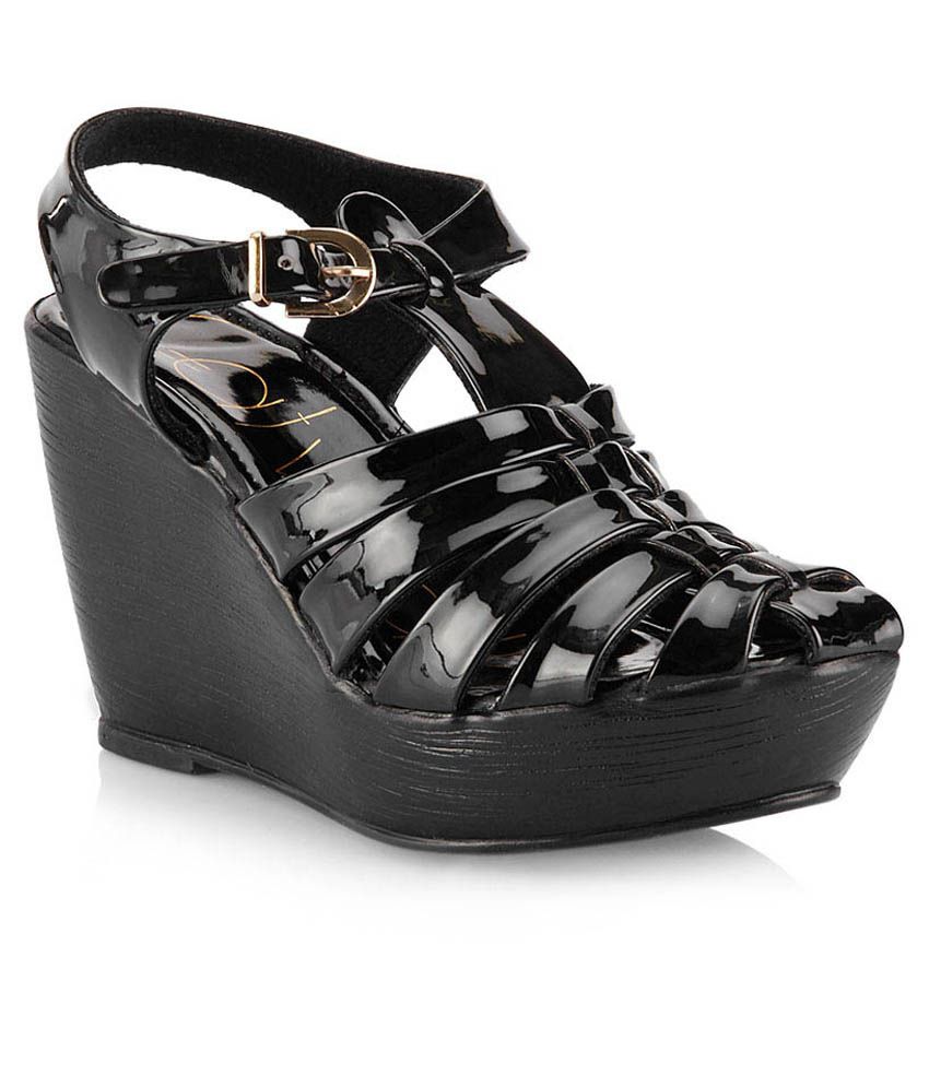 Catwalk Black Wedge Heeled Sandals 