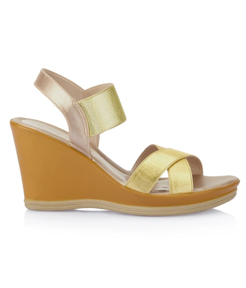 Catwalk Gold Wedge Heeled Sandals Price in India- Buy Catwalk Gold Wedge Heeled Sandals Online 