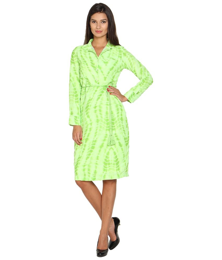 Folklore Green Full Sleeve Shirt Dress With Dori Belt for Women - Buy ...