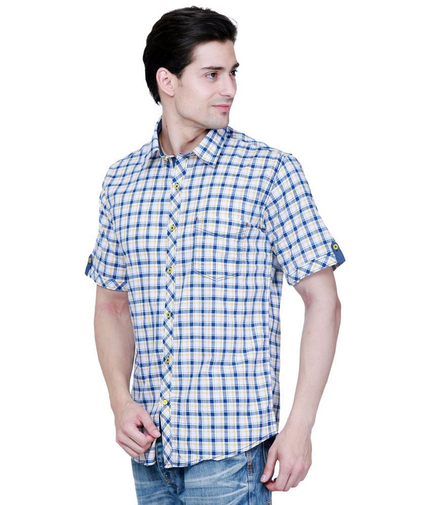 Grasim Stylish Blue & Yellow Checkered Half Sleeve Casual Shirt for Men ...