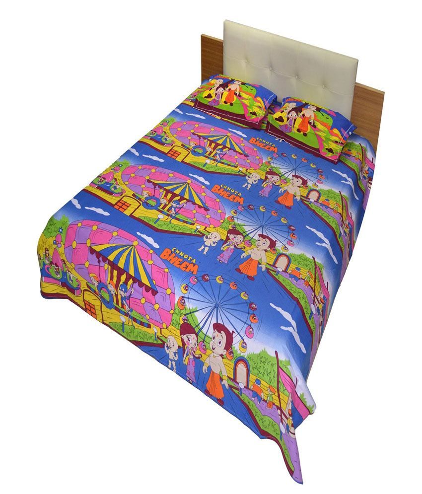 Indian Rack Blue Chota bheem Double Bedsheet With 2 Pillow Cover Buy Indian Rack Blue Chota