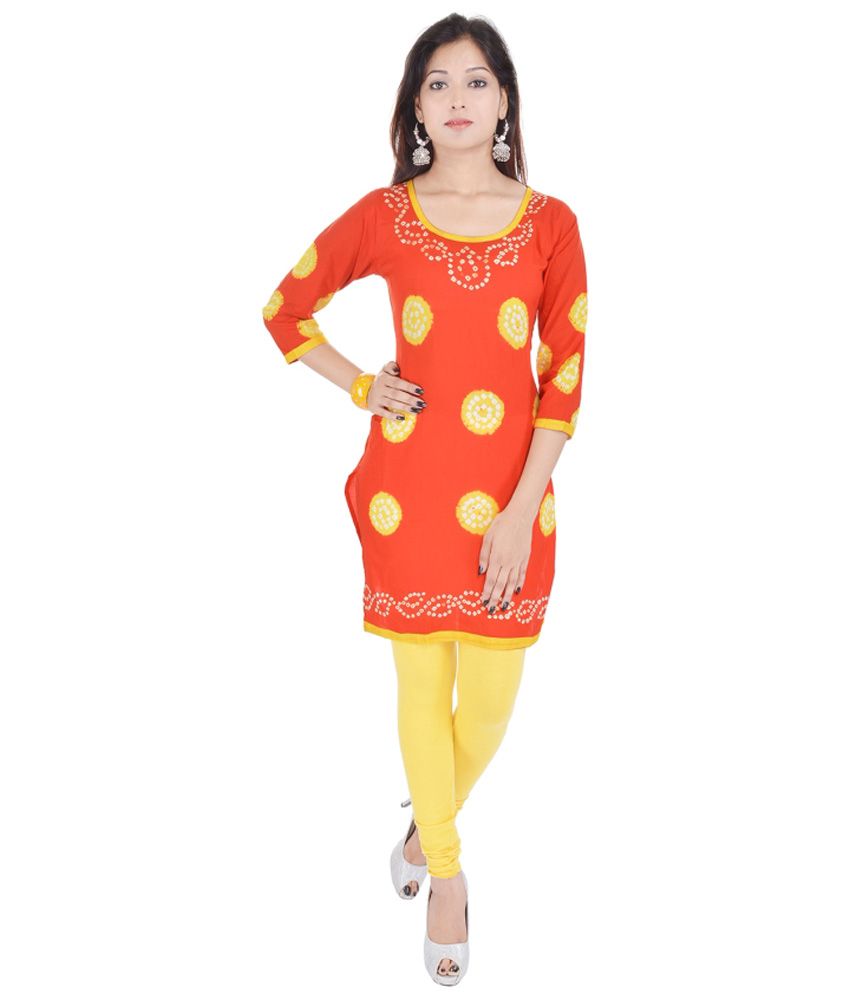 Rajasthani Sarees Orange Cotton Kurti Buy Rajasthani Sarees Orange