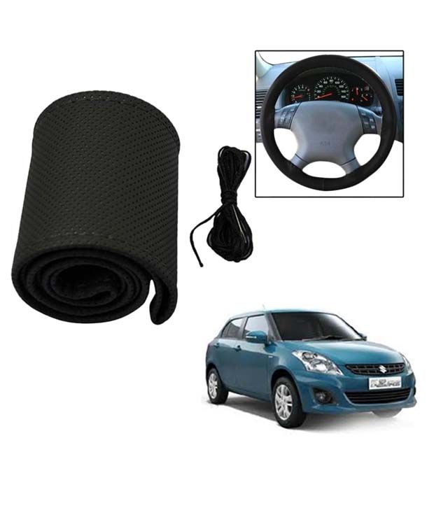 Allure Auto Black Leather Car Steering Cover For Maruti Swift Dzire