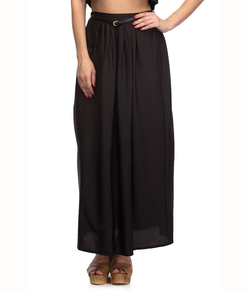 black maxi skirt polyester