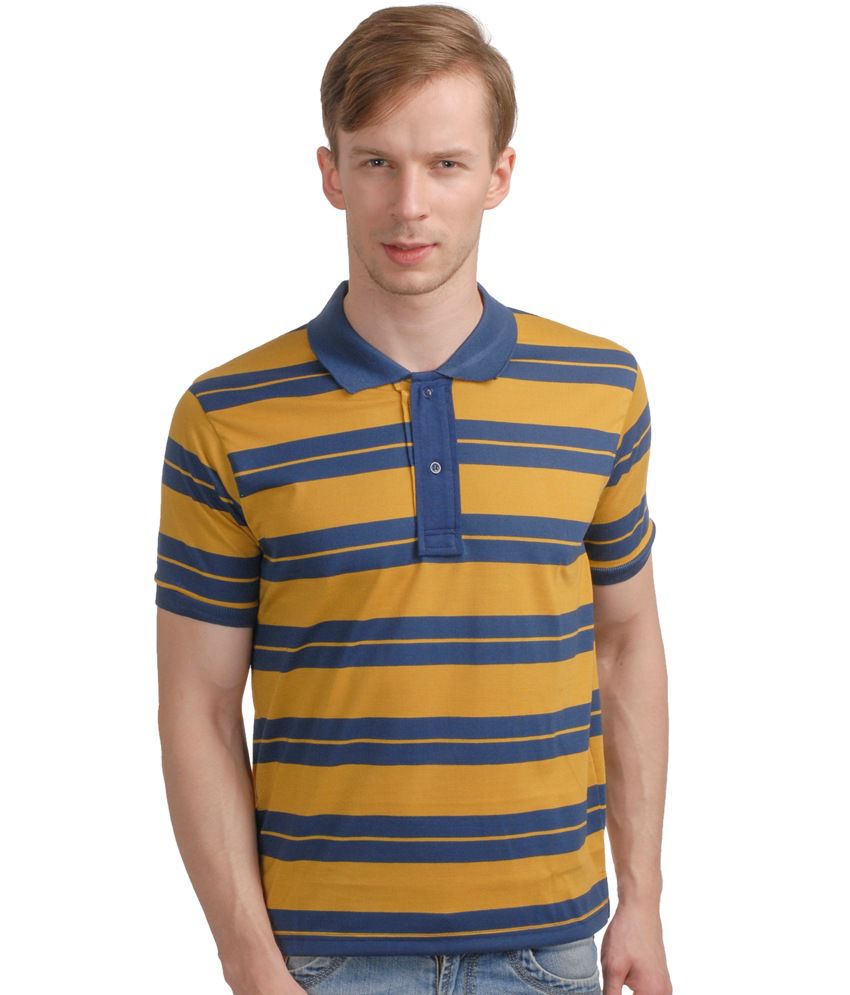 Superjoy Yellow Half Stripes Polo T-shirt - Buy Superjoy Yellow Half ...