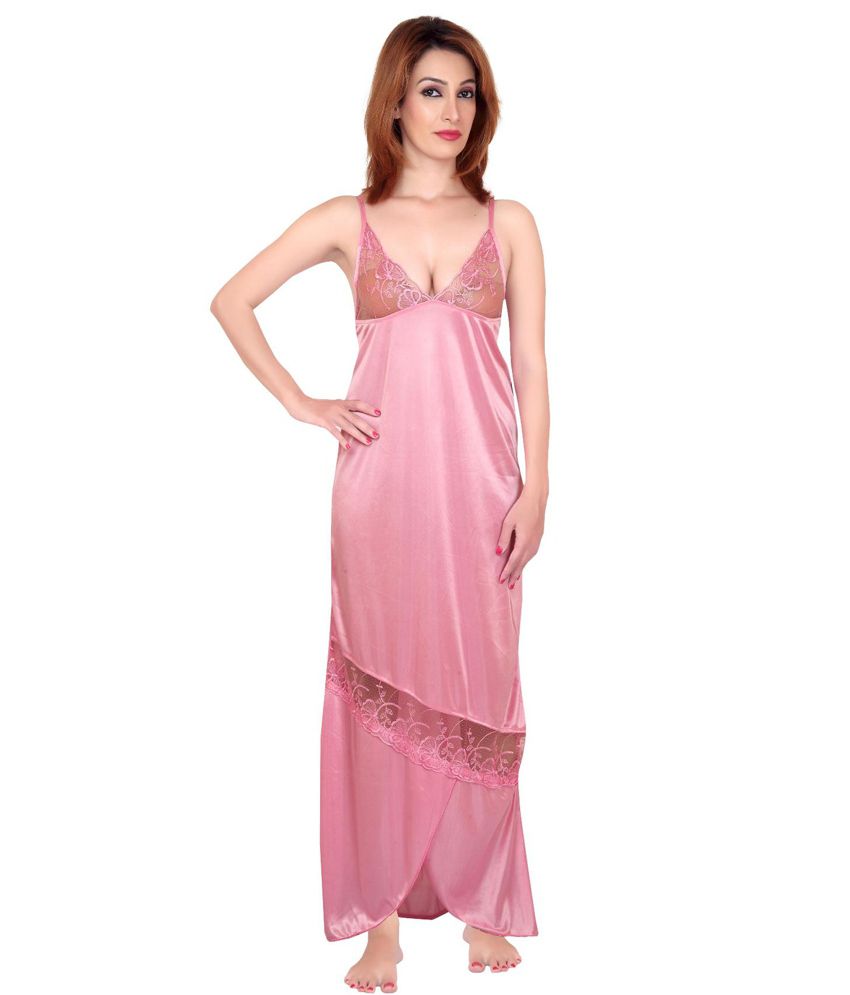 Buy Fabme Pink Satin six piece Nighty Online at Best Prices in India ...