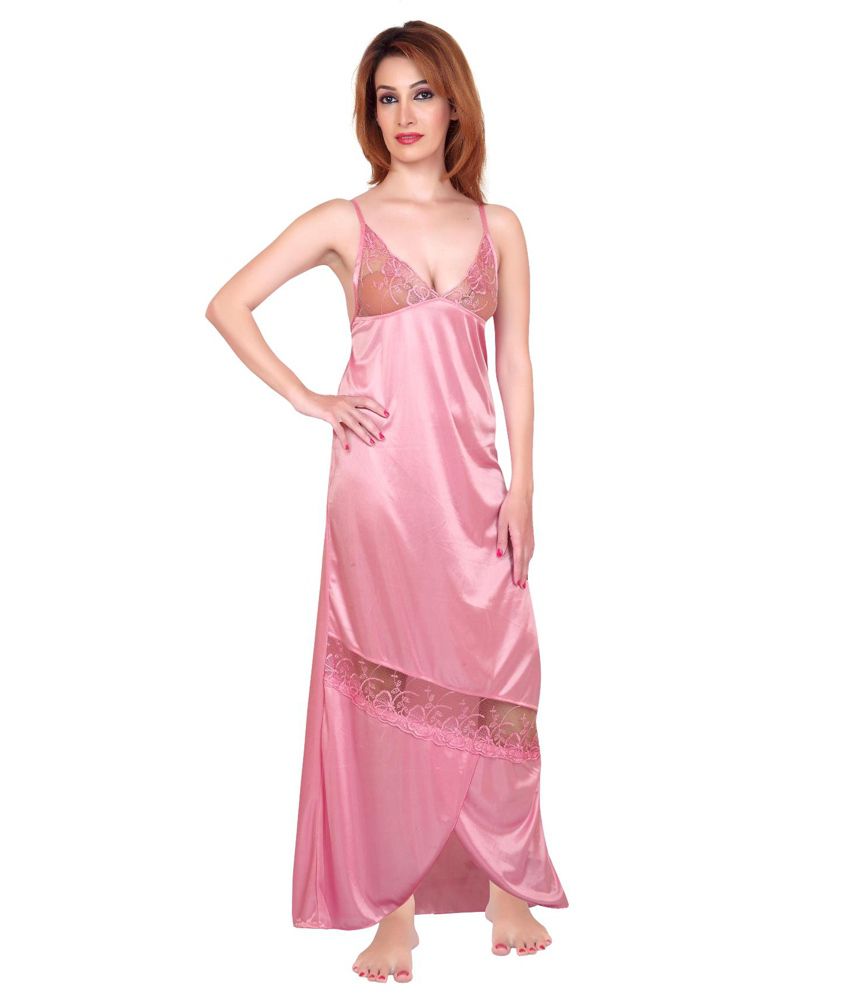 Buy Fabme Pink Satin six piece Nighty Online at Best Prices in India ...