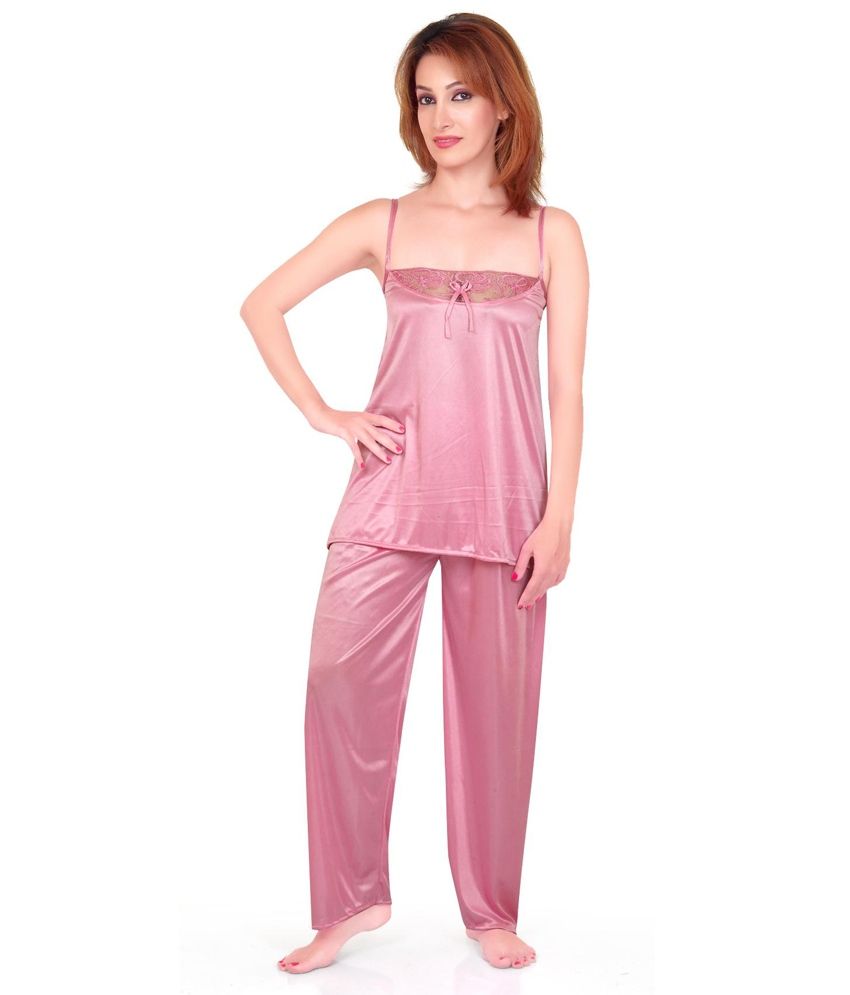 pink silk night suit
