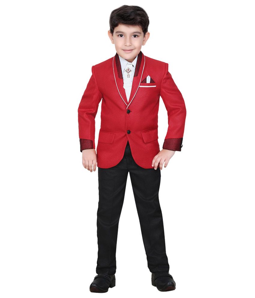 Kute Kids Red Cotton Blend Boys Coat Suit Set With Shirt - Buy Kute ...