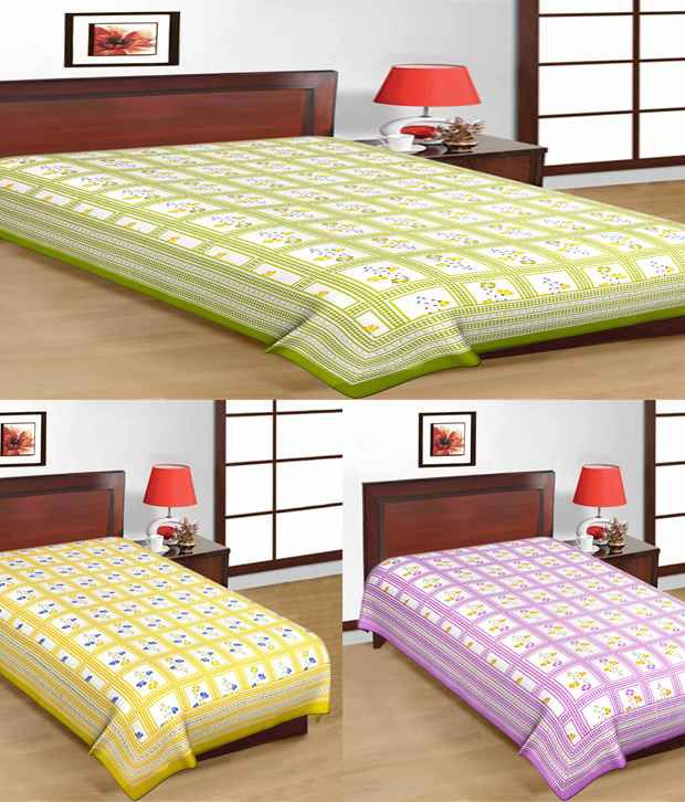     			UniqChoice Sanganeri Printed Multi-Color Cotton 3 Single Bed Sheet Combo