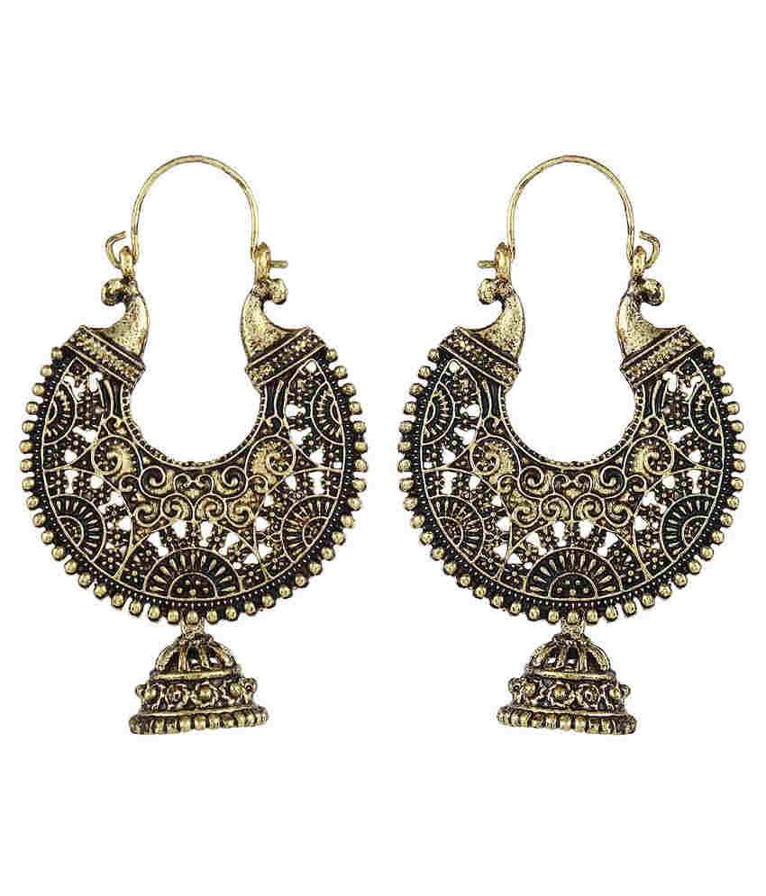 Crazytowear Antique Cut Design Golden Metal Hoop Earring Crazytowear Antique Cut Design Golden Metal Hoop Earring