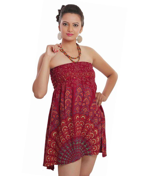 Indi Bargain Rayon Rajasthani Mandala Hand Block Printed Tube Top or 2 in 1 dress/skirt