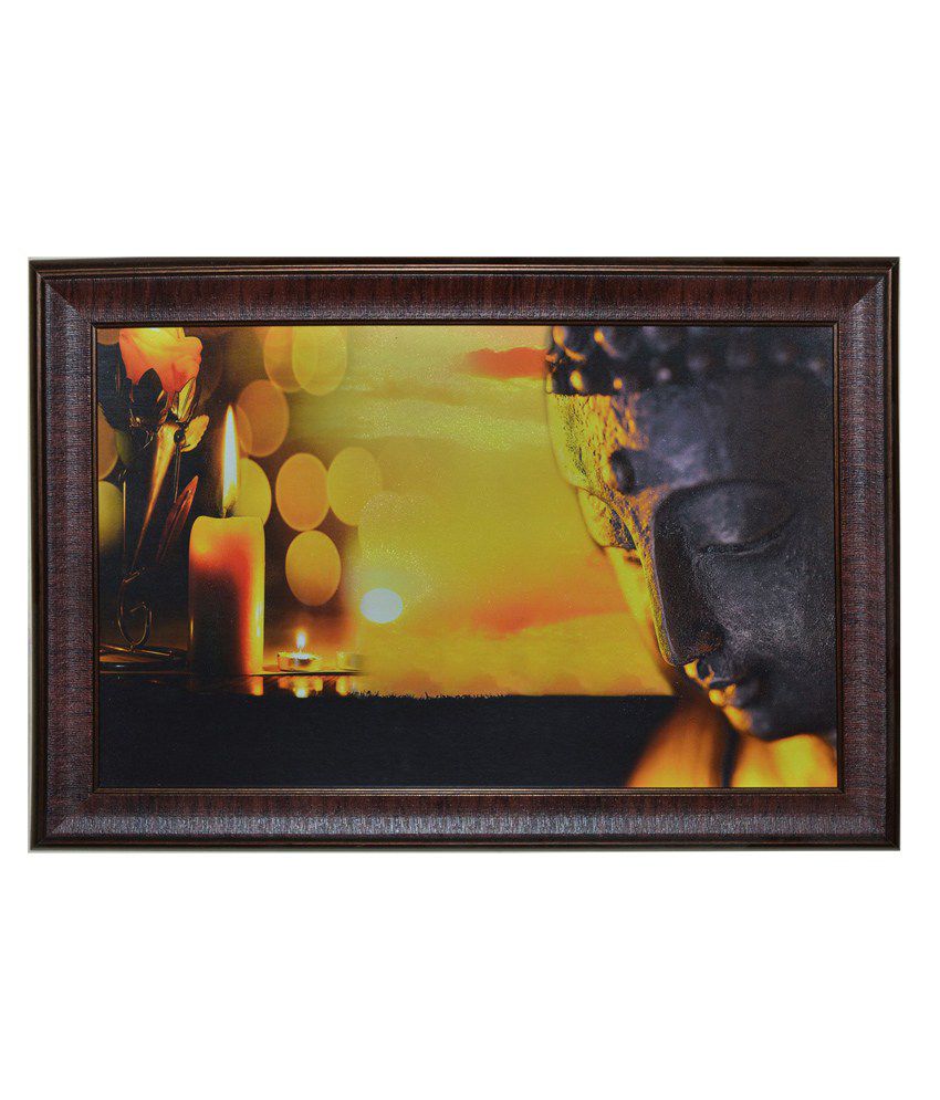     			eCraftIndia Yellow and Blue Synthetic Wood Religious Painting