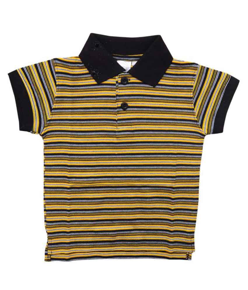 Most Wanted Yellow And Black Cotton Striped Polo T Shirt - Buy Most ...