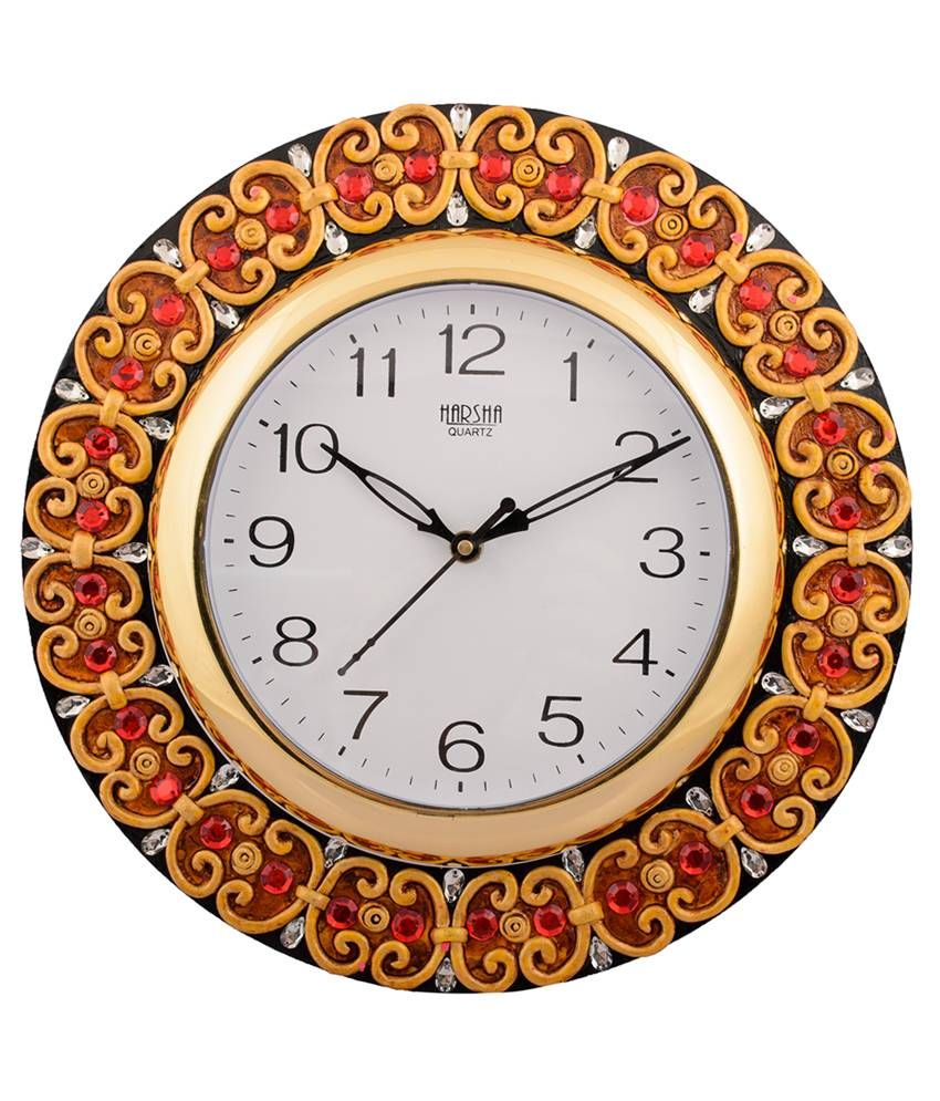     			Ecraftindia Red and Yellow Wooden Wall Clock