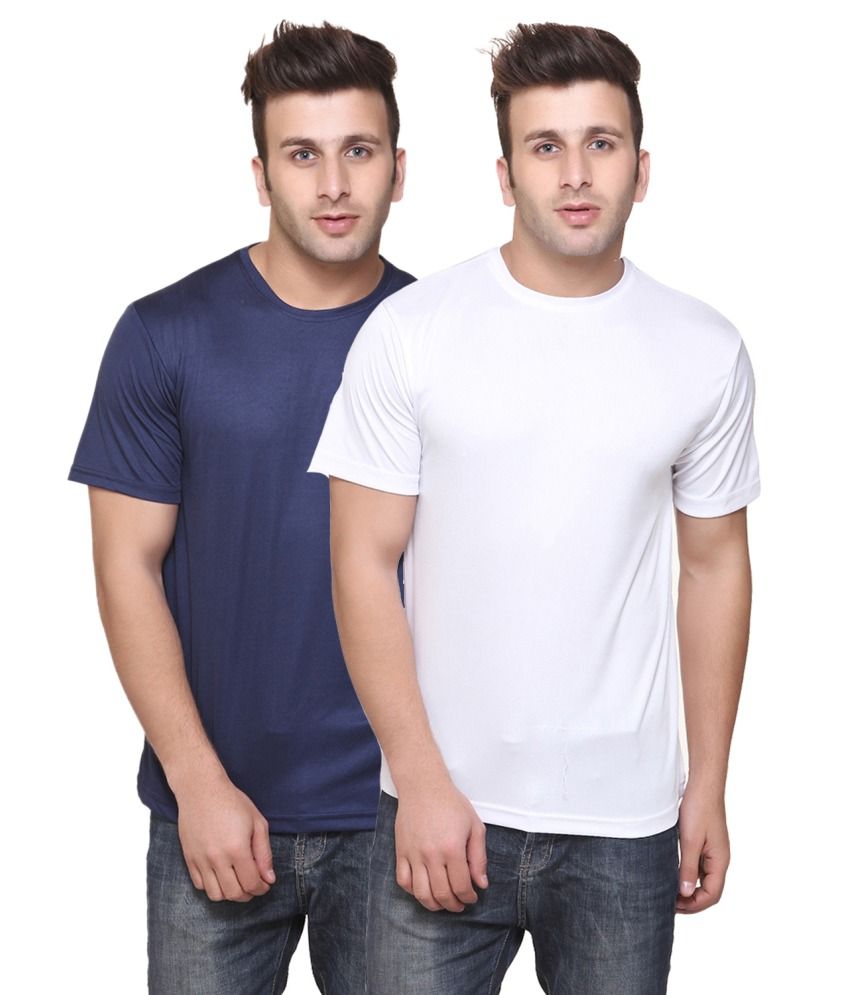     			Funky Guys Blue And White Polyster Slim Fit Round Neck T-Shirt ( Pack of 2 )