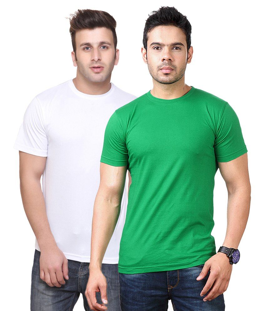     			Funky Guys Green And White Cotton Blend T-shirt Set Of 2