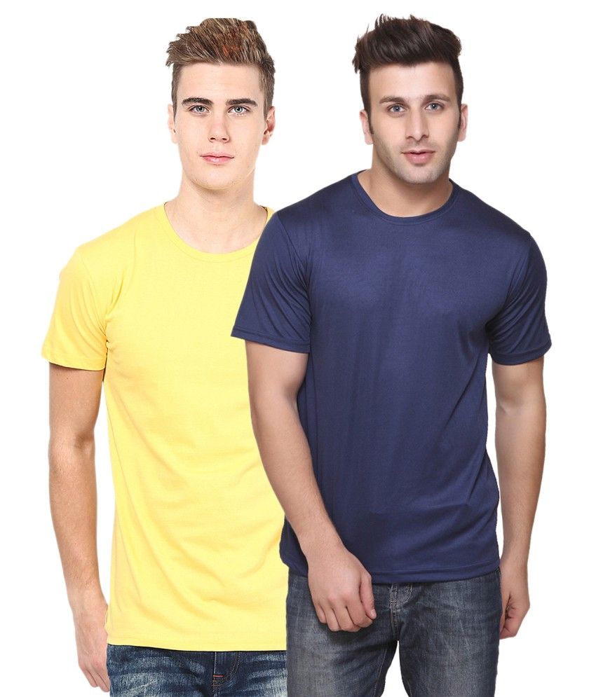     			Funky Guys Yellow And Blue Polyster Slim Fit Round Neck T-Shirt ( Pack of 2 )