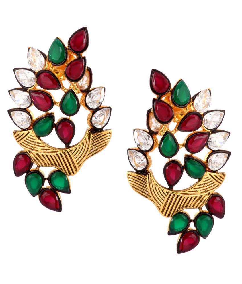     			The Jewelbox Multi Kundan Brass Antique Stud Earrings