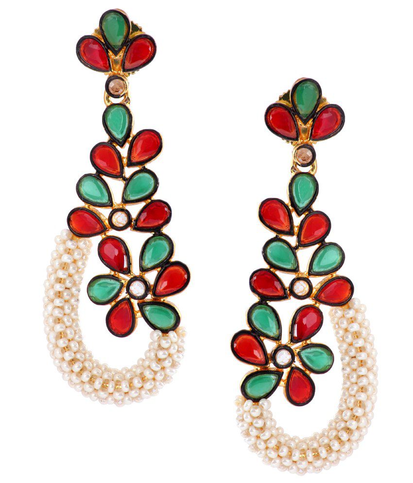     			The Jewelbox Multi Pearl Brass Antique Hanging| Dangle Earrings