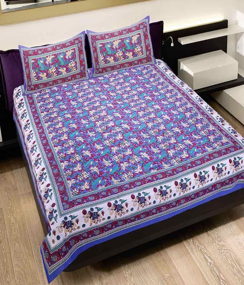     			UniqChoice 100% Cotton Rajasthani Traditional Printed King Size Double Bedsheet With 2 Pillow Cover