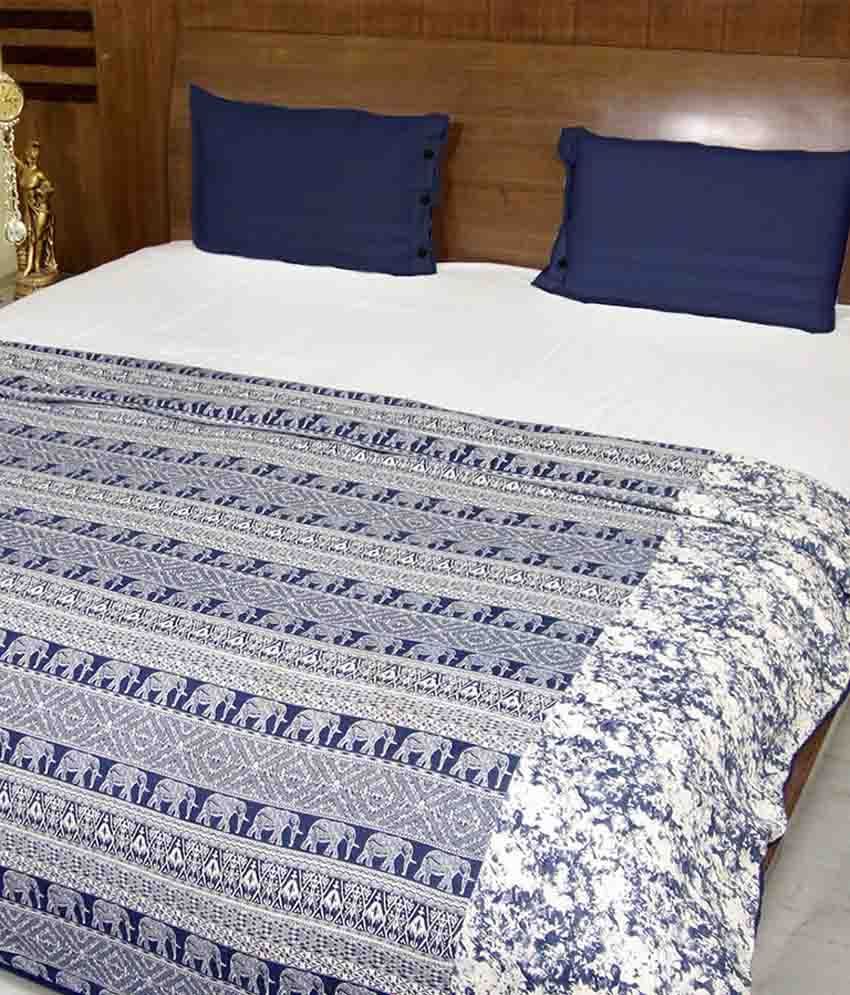 Aurave Contemporary Double Bed Dohar Blue And White Aurave Contemporary Double Bed Dohar Blue And White
