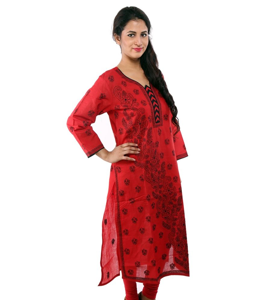red lakhnavi kurti