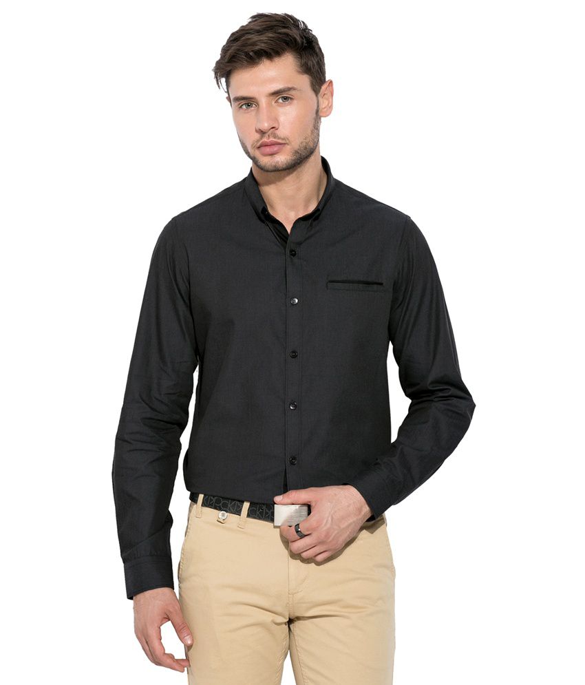Mufti Black Solid Shirt - Buy Mufti Black Solid Shirt Online at Best ...