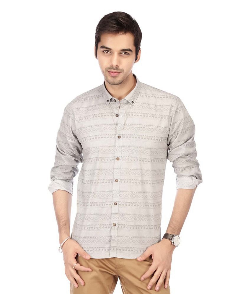 Vettorio Fratini by Shoppers Stop Grey Cotton Slim Fit Casual Shirt ...