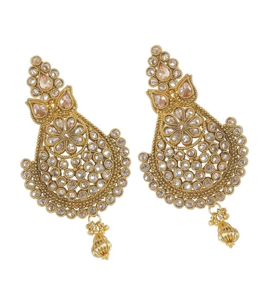 Much More Indian Traditional Gold Plated Peach Color Polki Earring Much More Indian Traditional Gold Plated Peach Color Polki Earring