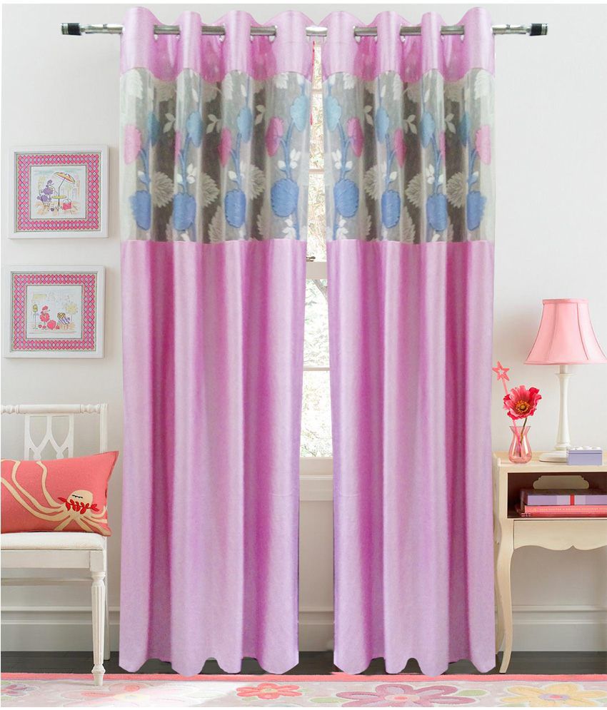     			Homefab India Set of 2 Door Eyelet Curtains Solid Pink