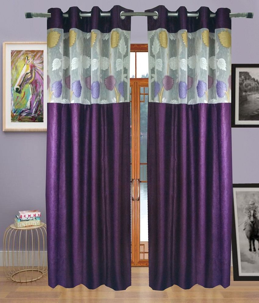     			Homefab India Set of 2 Door Eyelet Curtains Solid Purple