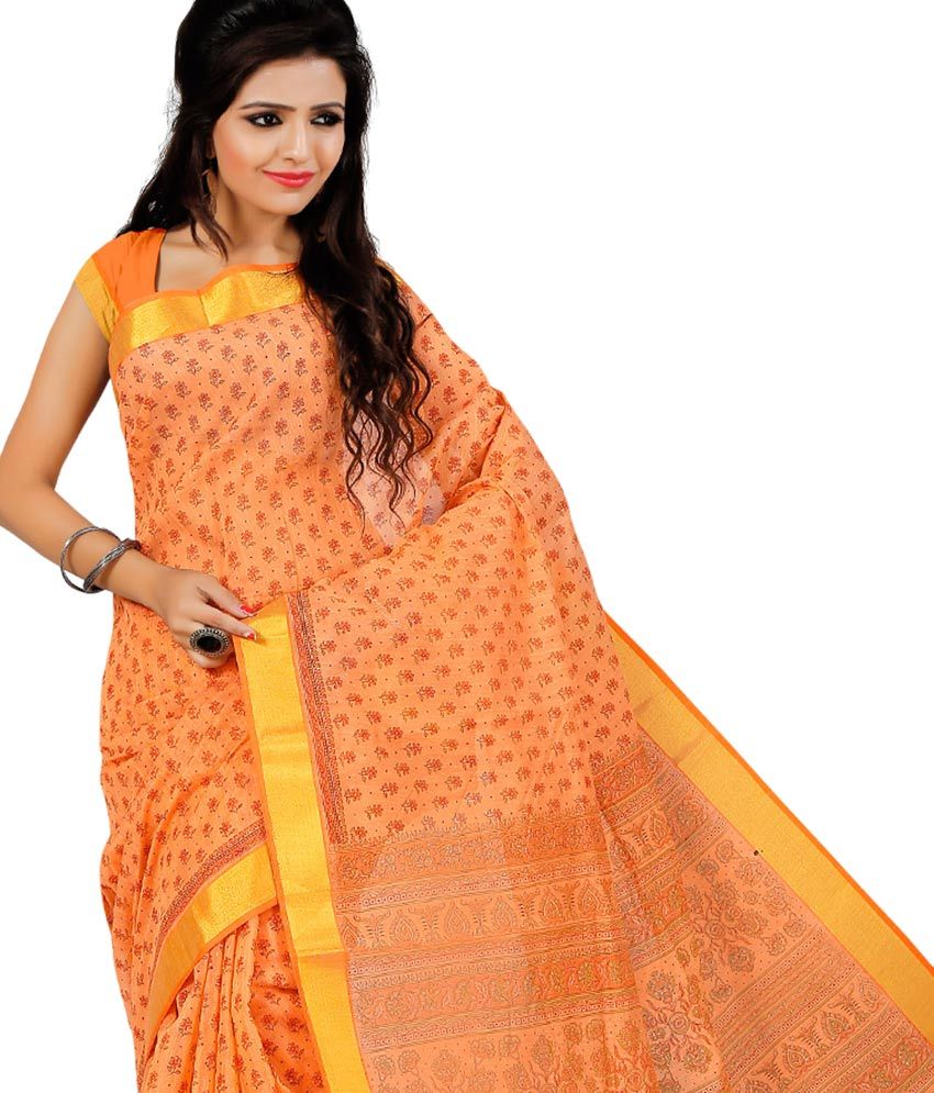 Roopkala Silks And Sarees Orange Cotton Saree Buy Roopkala Silks And