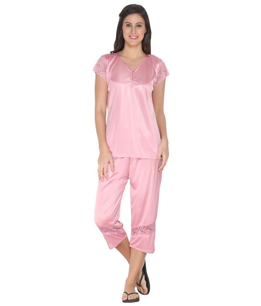 Buy Choosy Cheery Pink Silk Nightsuit Sets Online at Best Prices in ...