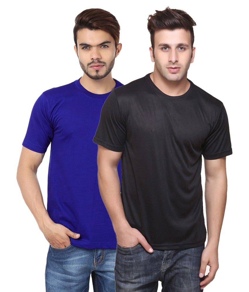     			Funky Guys Blue and Black Cotton Blend Polo T-shirt