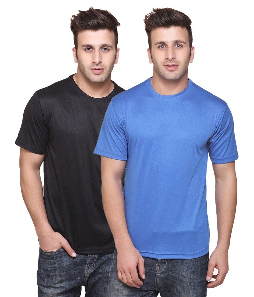     			Funky Guys Blue and Black Cotton Blend Polo T-shirt