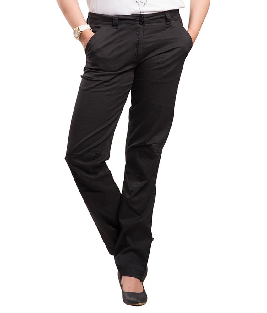 Buy Begonia Brown Stretch Cotton Spandex Twill Pants Online at Best ...