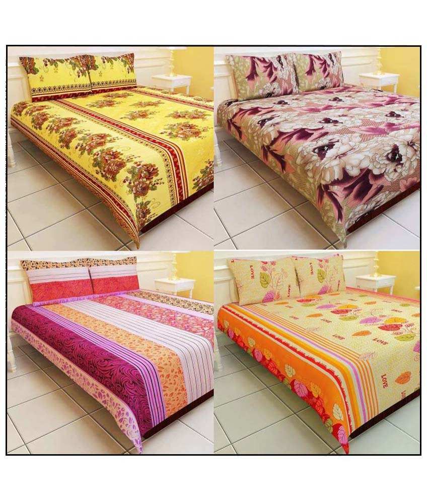 K2m2 Combo Of 4 Floral Polyester Double Bed Sheets With 8 Pillow Covers Buy K2m2 Combo Of 4