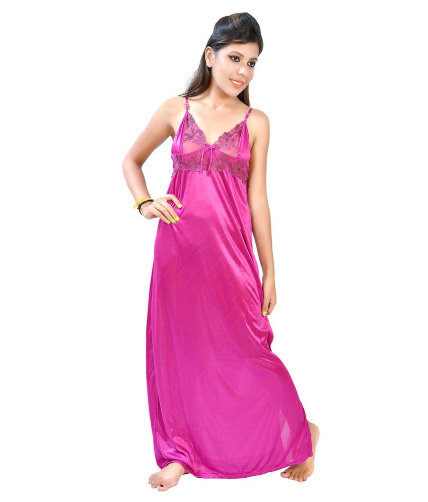 Buy Fashion Zilla Pink Satin Nighty & Night Gowns Pack of 2 Online at