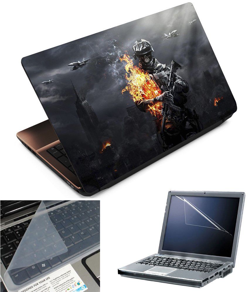     			Finearts 3 In 1 Textured Laptop Skins Pack - Zombie Battlefield Gaming Printed
