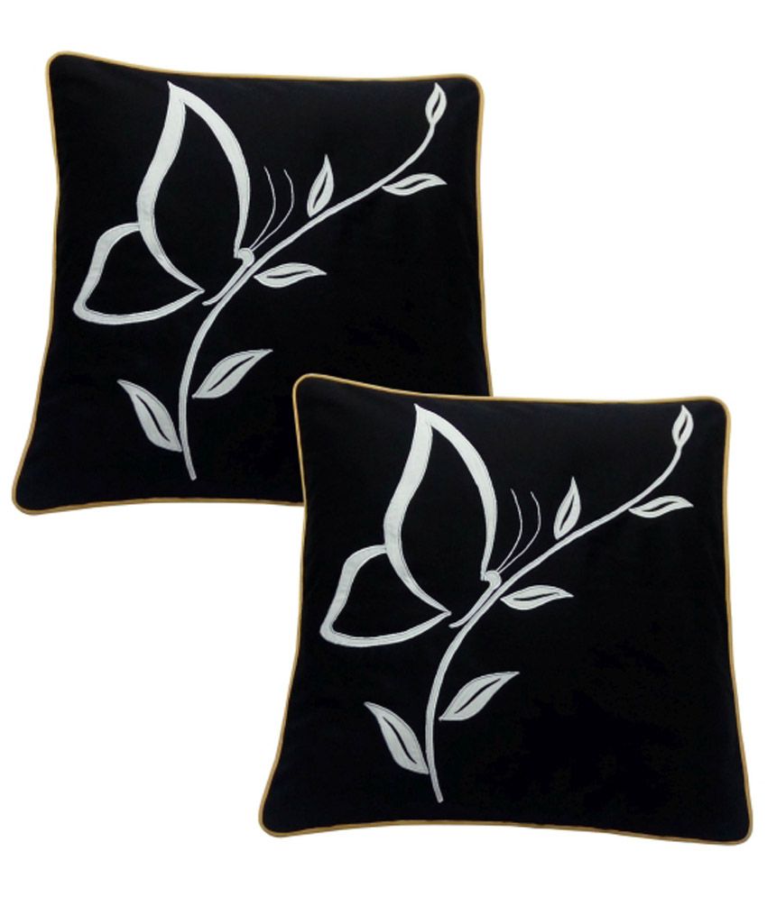     			HUGS N RUGS Set of 1 Cotton Embroidered Square Cushion Cover (40X40)cm - Black
