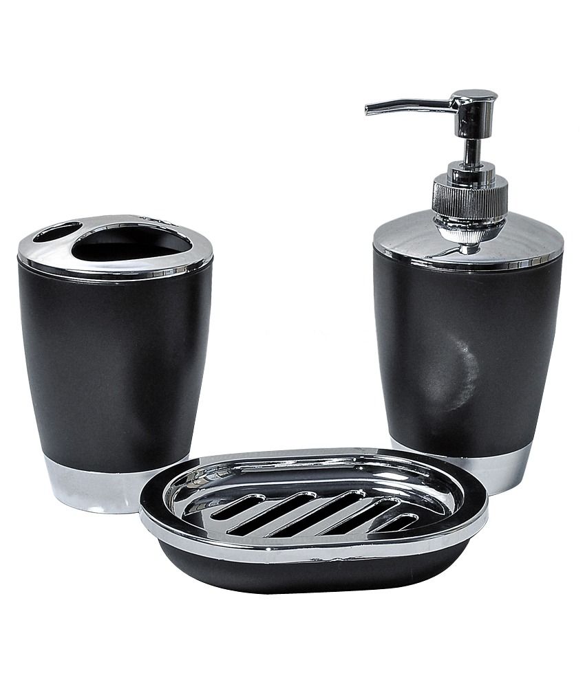Cortina Black 3 Pcs Polypropylene Bath Sets 1 Soap Dispenser Cortina Black 3 Pcs Polypropylene Bath Sets 1 Soap Dispenser Toothbrush Dish